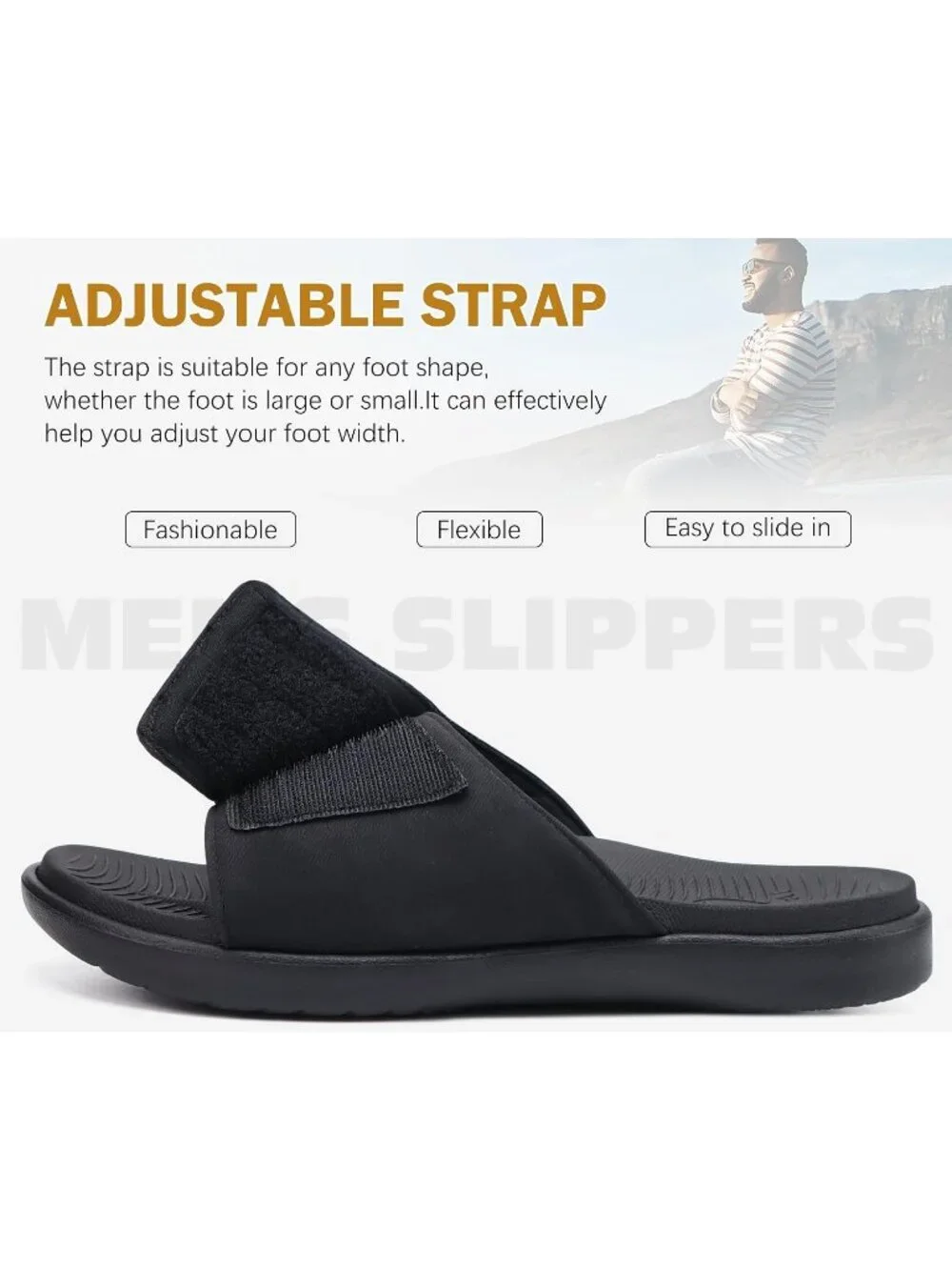 Men's Black Adjustable Orthotic Plantar Fasciitis Open Toe Athletic Sandal Shoes